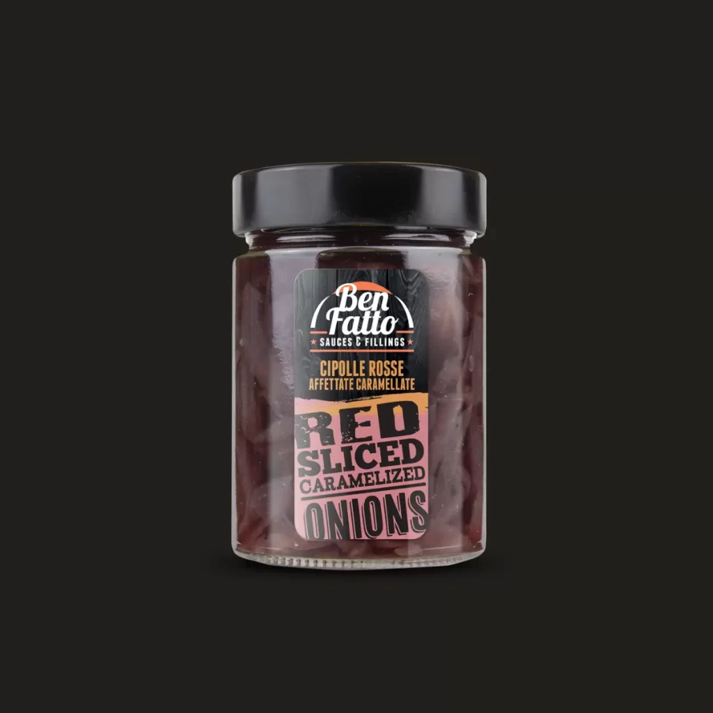 Cipolle rosse caramellate pronte per hamburger e formaggi